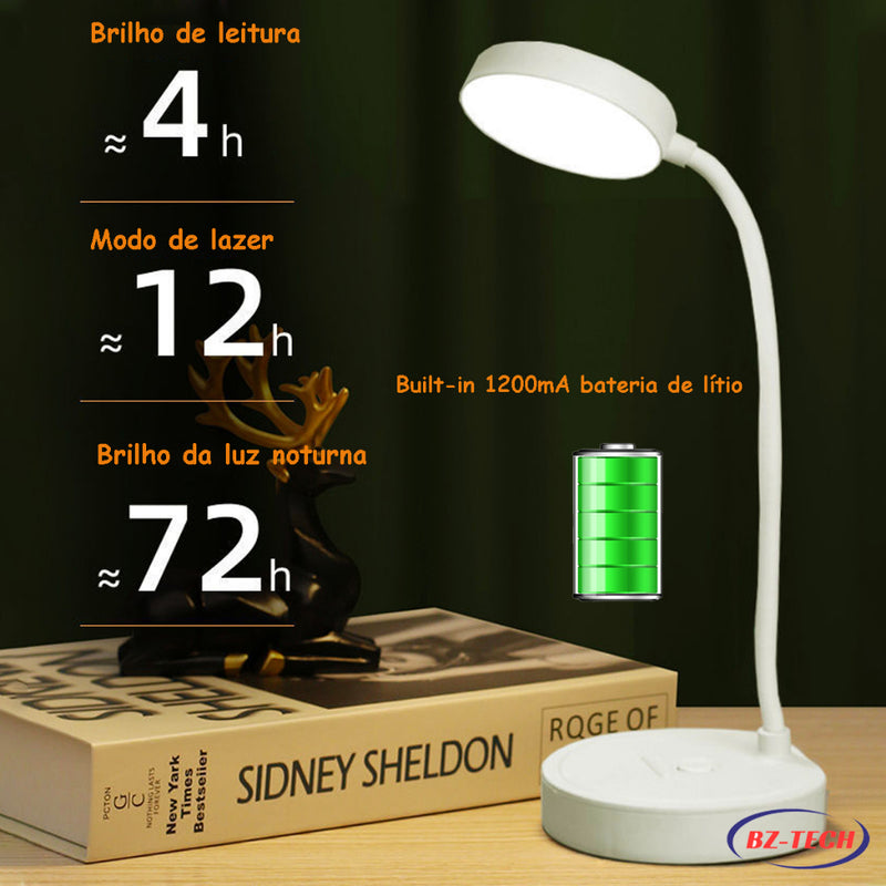 Luminária Abajur de Mesa LED Luz Recarregável Touch Haste Flexível Lâmpada De Estudo Sem Fio