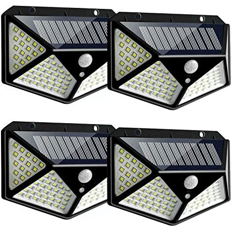 4 Peças Luminária Solar De Parede Refletor 100 Led Sensor Presença Movimento Prova D' Água Com 3 Funções Solar light