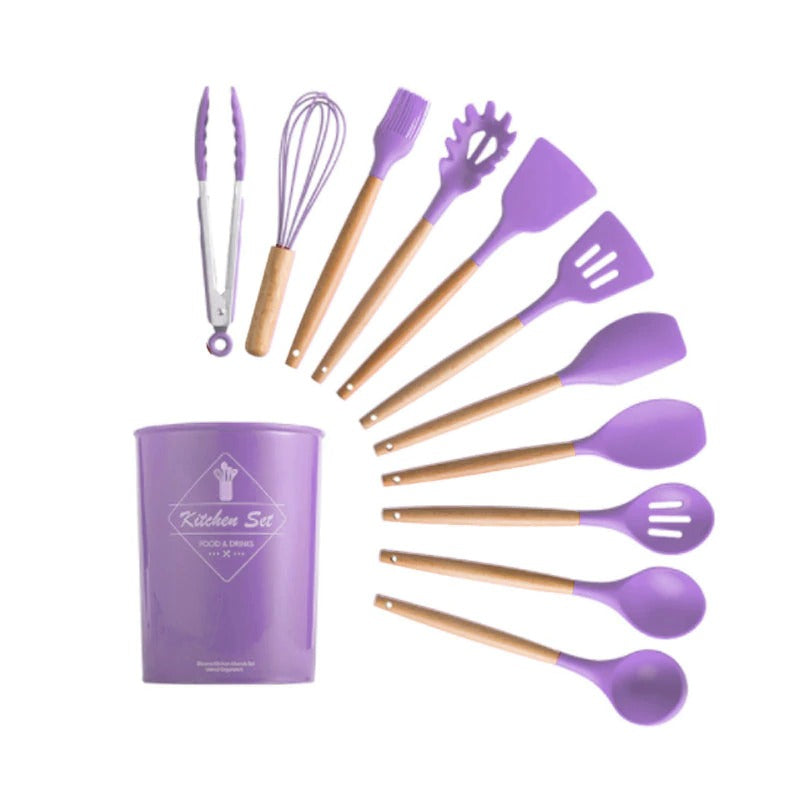 Espátulas Acácia - Conjunto de Utensílios de Silicone Antiaderente